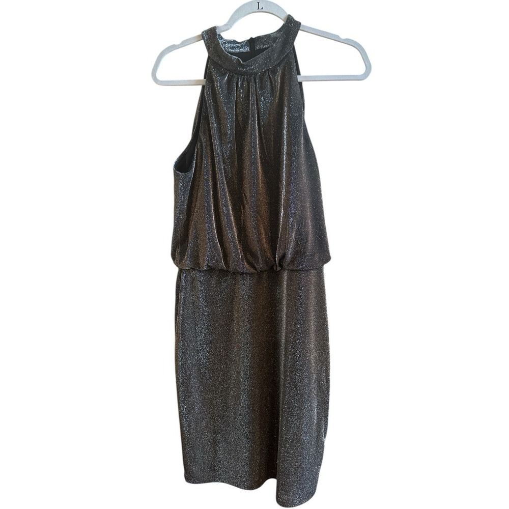 Vince Camuto‎ Metallic Woman's Halter Dress Size 12 Black Silver Cocktail Party